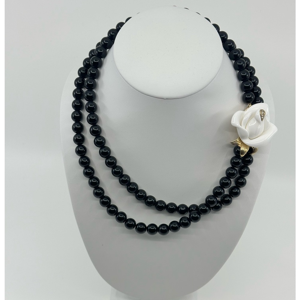 Kjl For Avon Black Beaded Necklace - image 1